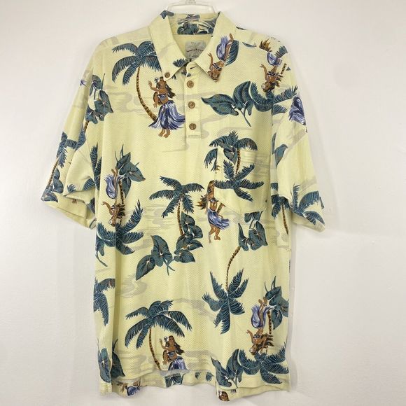Vtg Tommy Bahama Polo Relax‎ Shirt Men’s Large Hawaiian Hula All Over Print - Picture 2 of 4